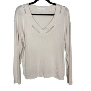 Kain Womens Small S Cream Cut Out Long Sleeve VNeck Knit Modal Stretch Long Top